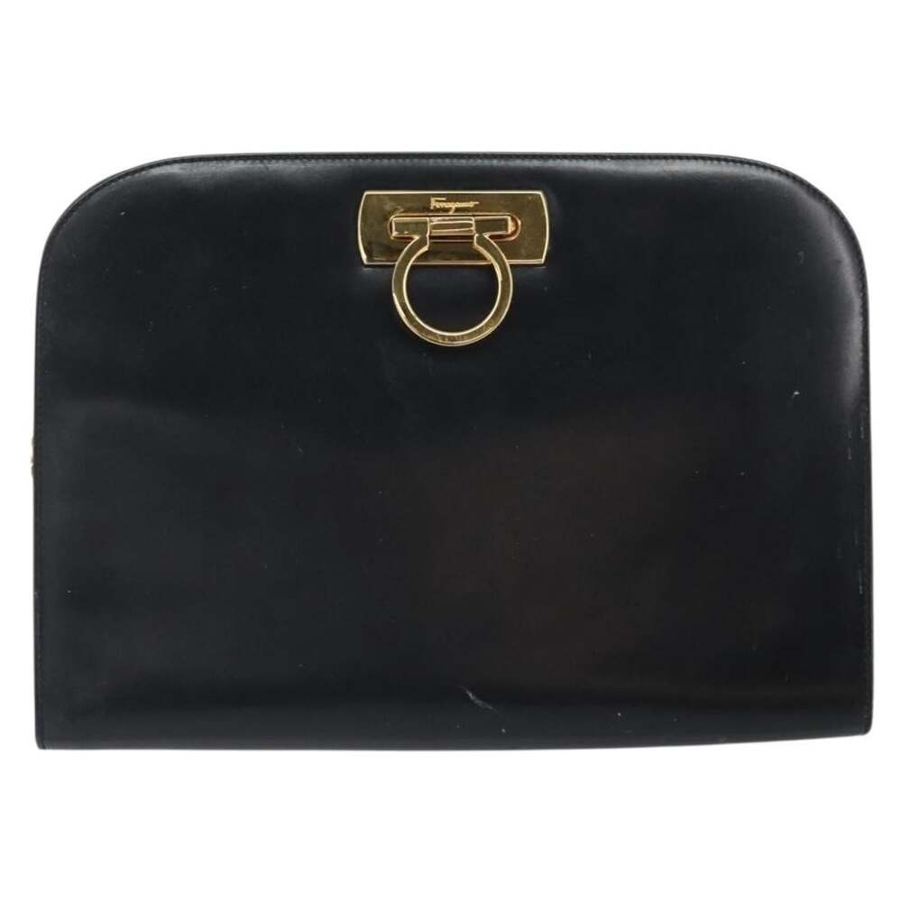 Salvatore Ferragamo Leather Gancini Chain Shoulder Bag Black